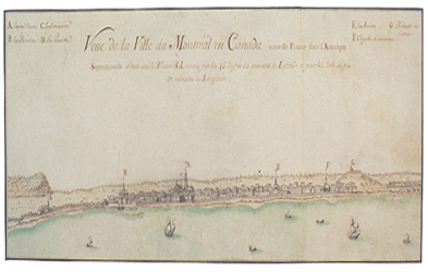 [ View of the town of Montral in Canada, Anonyme, The Newberry Library Cartes marines 105, Ayer MS Map 110   / Sur catalogue Newberry :  VAULT drawer Ayer MS map 30 sheet 106 ]