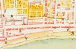 Detail of a plan of Montréal in 1734, showing the area affected by the fire of 10 April
