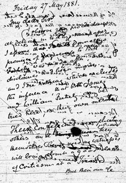 [ Photograph of a Page of Crown Attorney Charles Hutchinson's Letterbook from 1880, Photograph was taken in August, 2005 at the Archives and Research Collections Centre, University of Western Ontario.  Copyright Great Unsolved Canadian Mysteries Project, Jennifer Pettit,   ]