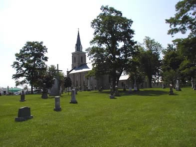 [ Rear View of St. Patrick's Roman Catholic Church, Biddulph, 2005, Copyright Great Unsolved Canadian Mysteries Project, Jennifer Pettit,   ]