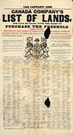 [ Canada Company Poster Advertising List of Lands for Sale, X2418, University of Western Ontario Archives CA90NCA021W9P51 ]