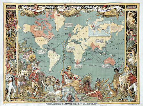 Une carte du monde illustrant l’étendue de l’Empire britannique en 1886.