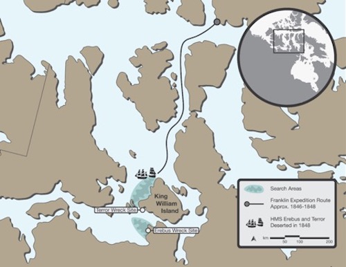 Map Showing Terror and Erebus Wreck Sites