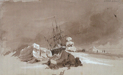 Le Terror avec vue sur la cour et les murs de neige bâtis autour du navire