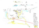 Map given to tourists staying at the Olde Village Inn, Sandy Cove, indicating 