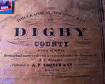 Comt de Digby, Nouvelle-cosse, carte dessine et grave  partir des arpentages authentiques, sous la direction de H.F. Walling (dtail du titre)