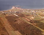 Aerial view of Meteghan (Nova Scotia, Canada) with a view of the wharf