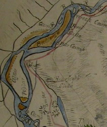 [ Waddington Map, Slough, Camp Detail, Copy of Original Map, Alfred Waddington, British Columbia Surveyor General Branch Vault, Original Maps, 47 TY1 ]