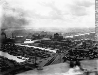 [ Montreal from Street Railway Power House chimney, QC, 1896 [towards factory] ]
