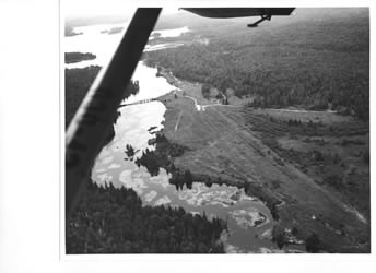 [ Aerial view of Potter Creek, old mill site, and Canoe Lake ]