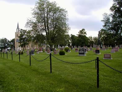 [ Distant View of St. Patrick's Roman Catholic Cemetery, Over twenty people who belonged to the Vigilance Committe are buried at St. Patrick's.  Copyright Great Unsolved Canadian Mysteries Project, Jennifer Pettit,   ]
