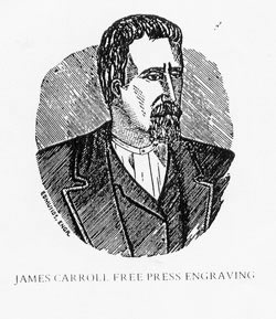 [ Engraving of James Carroll, This drawing originally appeared in the 1880 newspaper coverage of the Donnelly murders.  It is reprinted in Donald L. Cosens, ed. 