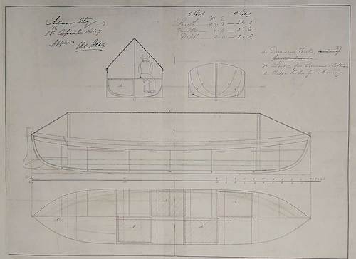 Plan de l’Amirauté pour une chaloupe et un taud en toile, 1847