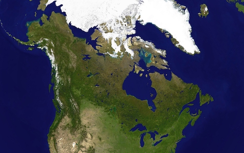 Satellite composite image of Canada.