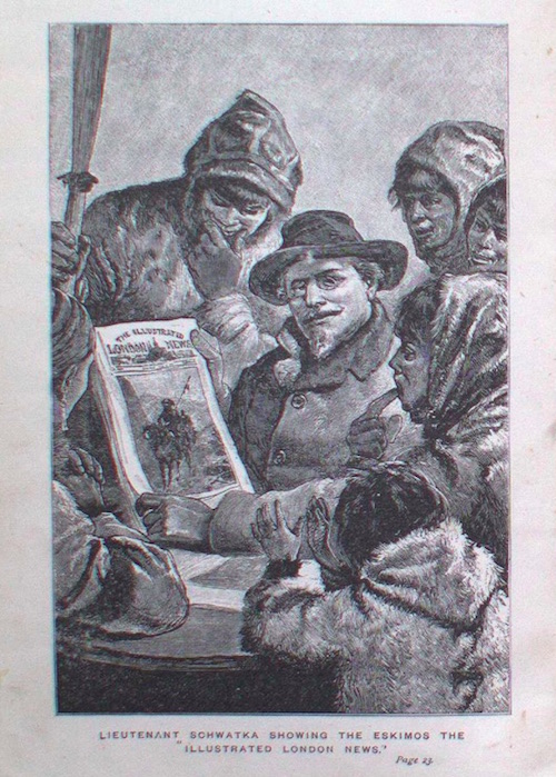 Lieutenant Schwatka showing the Eskimos the Illustrated London News