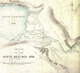 [ Palmer Map, Bentinck Arm Detail, Lt. H.S. Palmer, drawn by J. Turnball, British Columbia Surveyor General's Branch Vault, Roads and Trails Drawer ]