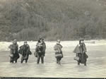 "Actresses" Fording Dyea River on the Chilkoot Trail