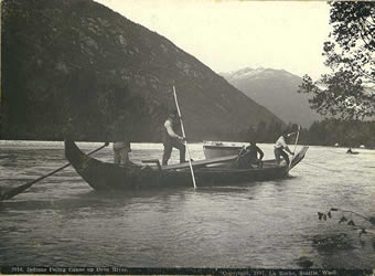 [ Indians poling canoe up Dyea River ]