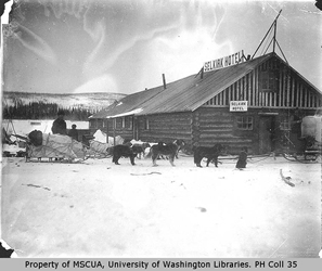 [ Dogsled in front of the Selkirk Hotel, Yukon ]