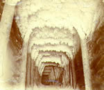 Frost in the entrance to a tunnel in a placer gold mine