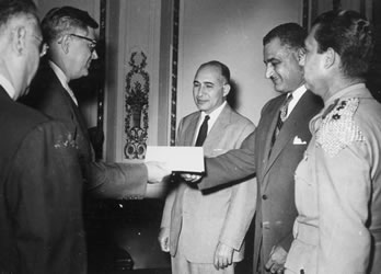 [ Norman presents his diplomatic credentials to President Nasser ]