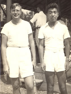 [ Norman and unidentified Japanese tennis partner ]