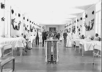 [ Interior view: the surgical ward with Dr. James Bell and his staff. ]