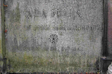 [ Inscription sur la pierre tombale d'Ada Maria Mills Redpath ]