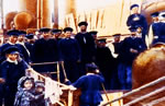 Les Doukhobors à bord du bateau en route vers le Canada en 1899