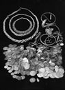 Swedish silver hoard with jewellery and Arabic coins obtained via trade or raids. Found at Eskiltuna, Sweden.